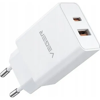 VEGER USB A + Typ C PD QC3.0 3A 30W síťová nabíječka VLS302U bílá