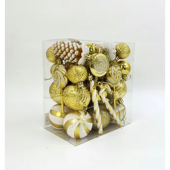 Vánoční ozdoba VÁNOČNÍ BAŇKY Z PLASTU OZDOBY NA VÁNOČNÍ STROMEK SADA 40 KUSŮ ODSTÍNY ZLATÉ A BÍLÉ