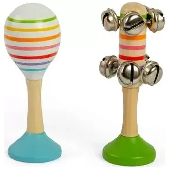 Hudební nástroj pro děti Bigjigs Toys Sada Rumba koule modrá a rolničky zelené