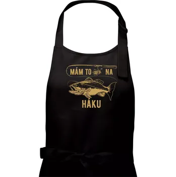 Kuchyňská zástěra Mám to na háku prut a ryba - Pánská zástěra na vaření - Univerzální velikost ( Černá )