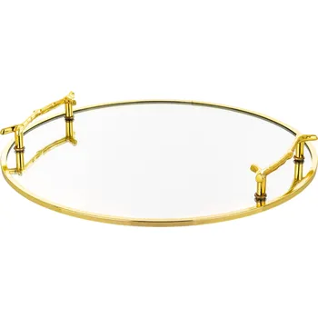 Podnos podnos zlatý kovový skleněný glamour podstavec dekorace s úchyty