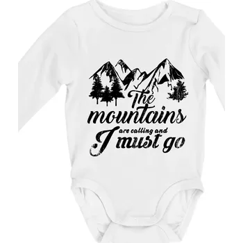The mountains are calling and i must go - Body kojenecké s dlouhým rukávem - Dlouhý r. 3-6 měs ( Bílá )