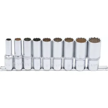 VÝPRODEJ Nástrčné hlavice 1/2" 10 ÷ 24 mm, 12hranné BGS105253, prodloužené (Sada 9 dílů) (BGS105253V) (VÝPRODEJ prasklé plastové obaly ukázka viz foto, každý obal je jinak poškozený. Zboží je neporušeno.)