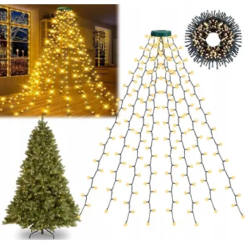 Vánoční dekorace VÁNOČNÍ OSVĚTLENÍ NA STROMEČEK 280 LED 8 pramenů Venkovní Vánoční Bílá Teplá Světla