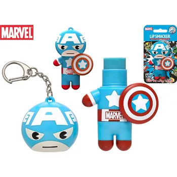 Péče o rty Lip Smacker balzám na rty/klíčenka 4g Kapitán Amerika s příchutí borůvky na kartě