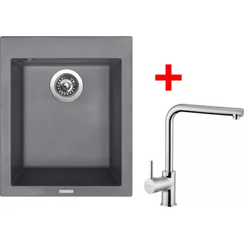 Granitový dřez Set Sinks CUBE 410 + baterie Barva: Šedá metalická, Baterie: ELKA, Označení: Titanium + Dárek