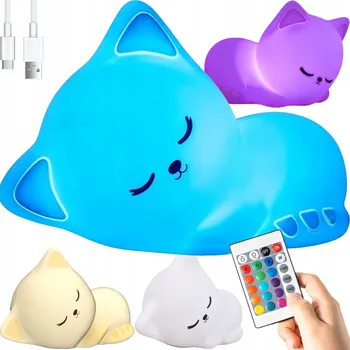 Lampička KOČKA MĚKKÁ NOČNÍ LAMPA KOČKA PRO DĚTI LED RGB USB BAREVNÁ + DÁLKOVÉ OVLÁDÁNÍ