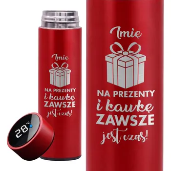 Termoska Červená termoska s LED displejem - Dárek k Vánocům, vždy je čas na jméno