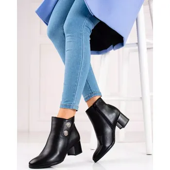 Dámská zimní obuv Jedinečné černé dámské kotníčkové boty na širokém podpatku 41