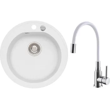 Granitový dřez Set Alveus (dřez Niagara 10 White 11 + baterie Mintas Bílá/Chrom) SETA25260