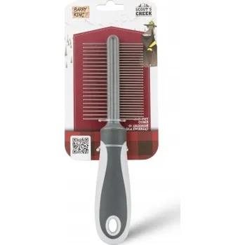 Kosmetika pro psa BARRY KING Hřeben pro zvířata s rukojetí, oboustranný, šedý, 6,4 x 22 cm 14055