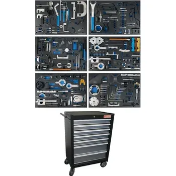 Dílenský montážní vozík BGS104115. 7 zásuvek s vybavením pro nastavení motoru (BGS104115) (7x zásuvka, rozměry 660 × 456 × 997 mm)