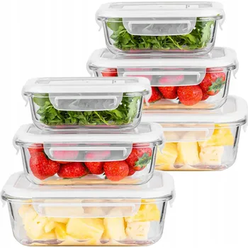 Dóza na potraviny SKLENĚNÉ NÁDOBY NA POTRAVINY HERMETICKÝ SET LUNCHBOX 6 Ks Fresh