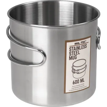 Kempingové nádobí Mil-Tec Ocelový hrnek se skládací rukojetí 600 ml