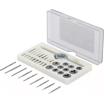 Závitořezný nástroj Závitníky a očka M1 ÷ M 2,5 mm BGS100902 (Sada 31 ks) (BGS100902) (Sada 31 závitníků a oček BGS100902 pokrývá rozsah M1 až M2,5 mm, vhodná pro jemné závity v modelářství, hodinářství nebo precizní opravy. Robustní provedení zajišťuje dlouhou životnost při