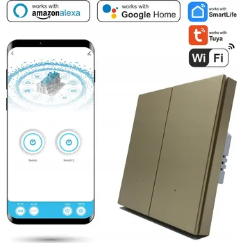vypínač Dvojitý vypínač Wifi Tuya SmartLife s N, zlatý
