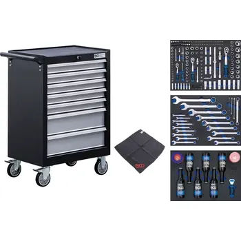 Dílenský vozík, pojízdný BGS106074, 7 zásuvek. Vybavený 215 ks nářadí (BGS106074) (vozík montážní pojízdný, 7 zásuvek, rozměry 680 × 458 × 995 mm)