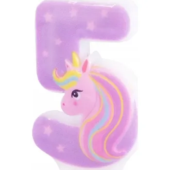 Party dekorace NAROZENINOVÁ SVÍČKA ČÍSLICE 5 JEDNOROŽEC DEKORACE NA DORT NAROZENINY