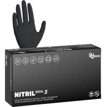 Pracovní rukavice Nitrilové rukavice NITRIL IDEAL3 černé, 100 ks, velikost XL