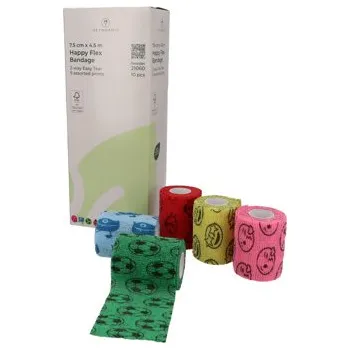 Elastické kohezivní obinadlo/bandáž, coban, snadné trhání oběma směry 5 různých vzorů, 7.5 cm x 4.5 m, 10 kusů