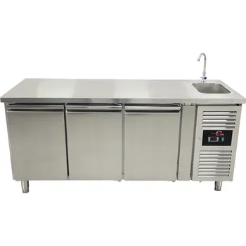 Nerezový dřez DASgastro Mrazicí stůl s dřezem a 3 dvířky