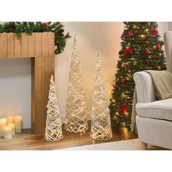Vánoční dekorace Vnitřní LED dekorace bílá sada 3 vánočních stromků sezónní dekorace vánoce svátky Beliani