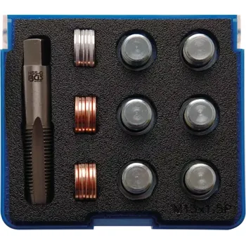 Závitořezný nástroj Sada na opravu závitů olejových van M13 x 1,5 mm BGS100156 (25 dílů) (BGS100156) (Sada na opravu závitů olejových van M13 x 1,5 mm BGS100156 obsahuje 25 dílů včetně závitníku a vložek pro rychlou renovaci poškozených závitů. Vhodná pro opravy automobilový