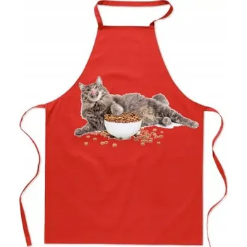 Kuchyňská zástěra Líný Kocour s Jídlem Kuchyňská Zástěra Vtipný Potisk