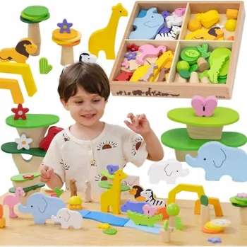 Dřevěná hračka Dřevěné vzdělávací STAVEBNICE Montessori puzzle s tropickým motivem 55 dílků VIGA