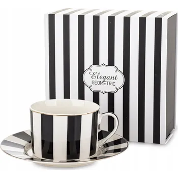 Šálek s podšálkem 200 ml Elegantní bílý černý pruhovaný elegantní geometrický