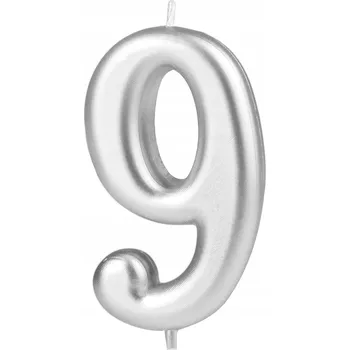 Dortová svíčka SVÍČKA NA DORT NAROZENINOVÝ DORT ČÍSLICE 9 STŘÍBRNÁ