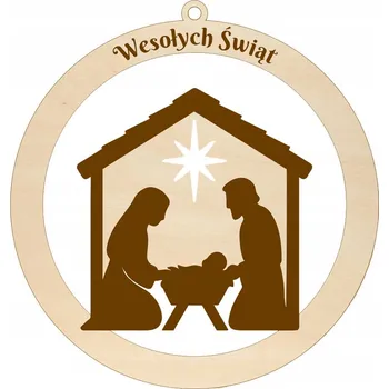Vánoční dekorace DŘEVĚNÁ VÁNOČNÍ KOULE NA VÁNOČNÍ STROMEK SVATÁ RODINA BETLÉM DÁREK VÁNOCE