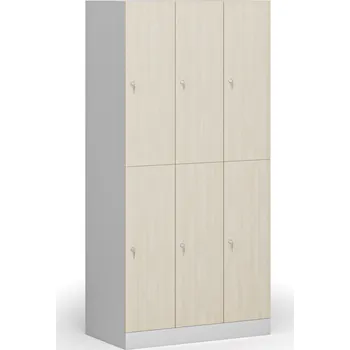 Šatní skříň B2B Partner Šatní skříňka S1 s úložnými boxy, 6 boxů, 1850 x 900 x 500 mm, cylindrický zámek, laminované dveře, bříza