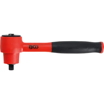 Přepínací ráčna VDE | jemně ozubená | 100 mm (3/8" (BGS100701) (Přepínací ráčna VDE s jemným ozubením a délkou 100 mm je určena pro práci pod napětím do 1000 V, vhodná pro 3/8&quot; nástavce. Ergonomická rukojeť zajišťuje pevný úchop při montážních pracíc