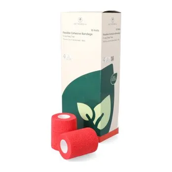 Elastické kohezivní obinadlo/bandáž, coban, snadné trhání oběma směry červené, 7.5 cm x 4.5 m, 10 kusů