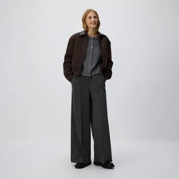 Dámské kalhoty Reserved - Kalhoty wide leg s puky - tmavě šedá - 960BU-90M - 960BU-90M-M