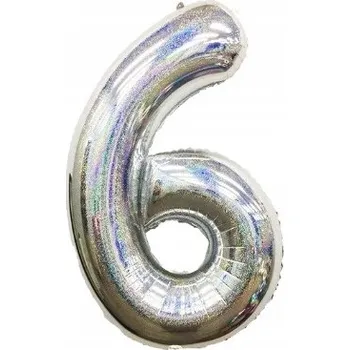 Balónek Fóliový balónek k 6. narozeninám, stříbrný holografický, 100 cm