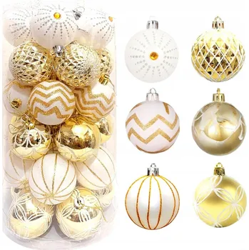 Vánoční dekorace Vánoční Koule zdobená vánočním stromkem 6 cm 30 ks