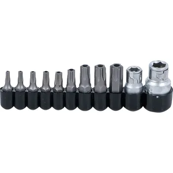 Bit bity T-profil T10-T50 s vrtáním, sada 11 dílů (BGS100786) (Sada 11 bitů T-profil T10–T50 s vrtáním je určena pro šroubování speciálních šroubů, vhodná pro práci s ručním i aku nářadím. Bity jsou vyrobeny z odolné oceli a dodávány v praktickém pouzdře.)