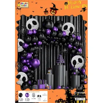 Party dekorace BALÓNKOVÁ GIRLANDA SADA BALÓNKŮ NA HALLOWEEN ČERNÉ FIALOVÉ LEBKA KOSTRA