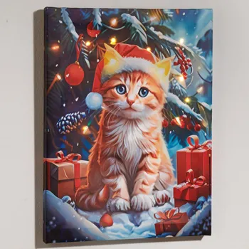 Vánoce 3Pagen LED obraz Vánoční koťátko