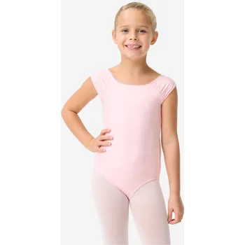 DOMYOS Dívčí baletní trikot s krátkým rukávem 5-6 LET RŮŽOVÁ