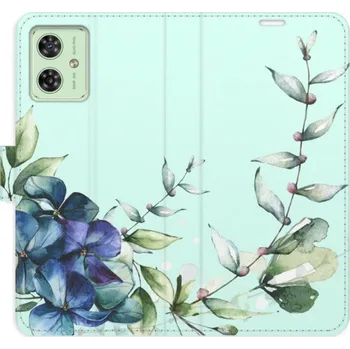 Pouzdro na mobilní telefon Flip pouzdro iSaprio na mobil Motorola Moto G54 5G - Blue Flowers s kapsičkami na karty (Knížkové flipové pouzdro iSaprio pro mobil Motorola Moto G54 5G - Blue Flowers - elegantní obal s kapsami, stojánkem a magnetickým zavíráním)