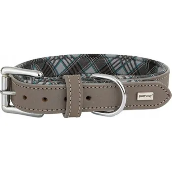 Obojek pro psa Barry King Kožený obojek, L 55 cm/25 mm, šedý/kostkovaný
