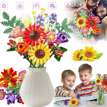 ostatní stavebnice SADA STAVEBNICE KVĚTINY KVĚTY - KYTICE KVĚTŮ DIY Z KOSTEK 976 DÍLKŮ