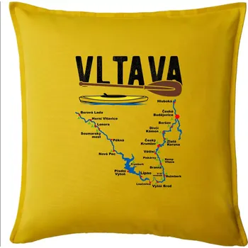 Polštář Mapa řeky Vltavy - Polštář 50x50 - 50x50 - Pouze potah ( Žlutá )