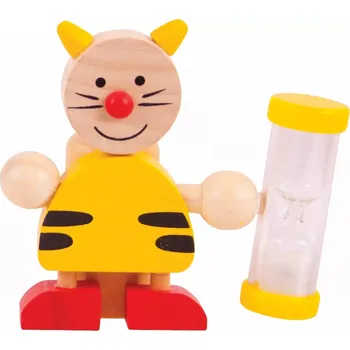 Dřevěná hračka Bigjigs Toys Stojánek na kartáček s přesýpacíma hodinama 1ks Kočka