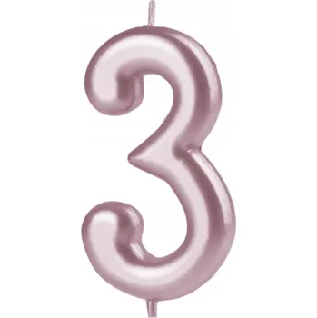 Dortová svíčka Na dort dort číslice 3 metalická růžová