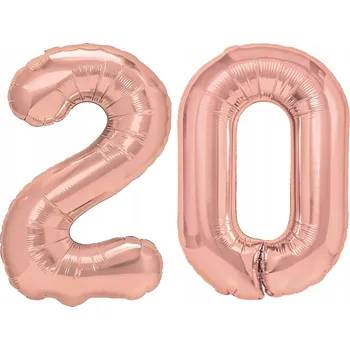 Balónek BALÓNKY ČÍSLA RŮŽOVÉ ZLATO 20 K NAROZENINÁM VELKÉ 100CM