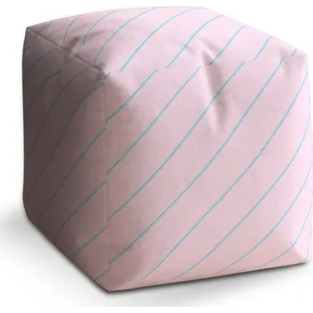 Taburet Sablio Taburet Cube Modré pruhy na růžové: 40x40x40 cm